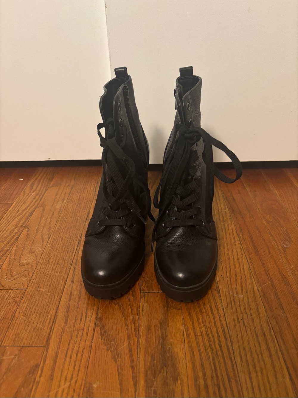 Steve Madden Black Lace-Up Combat Boots with Side Zip